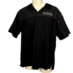 Harley-Davidson L Black Embroidered Bowling Moto Snap-Collar Mechanic Shirt